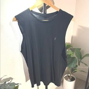Muscle tee All Saints Black gym workout sexy mens crew neck basic black tank LG